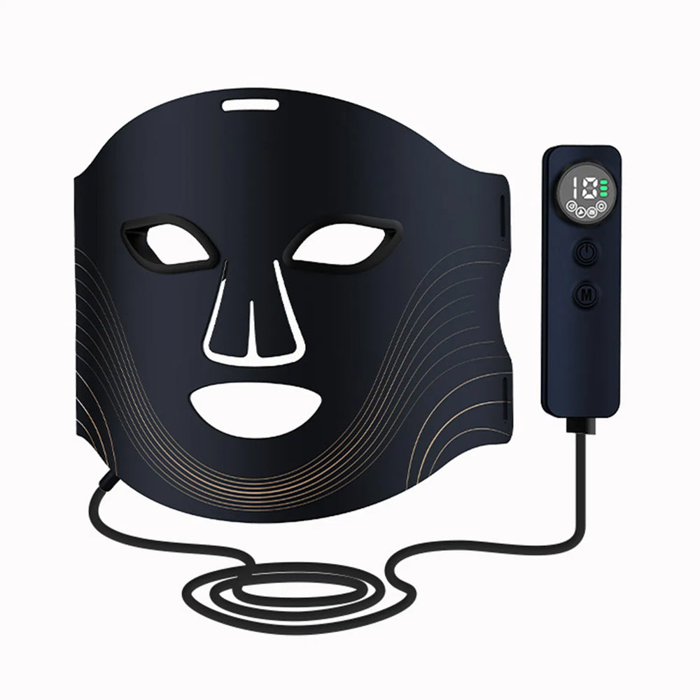 7 Color Cordless LED Face Mask For Wrinkle & Acne Reducing - Black